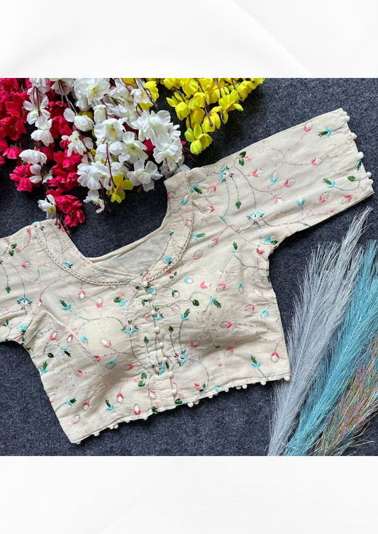Pure Cambric Cotton Blouse with Threadwork