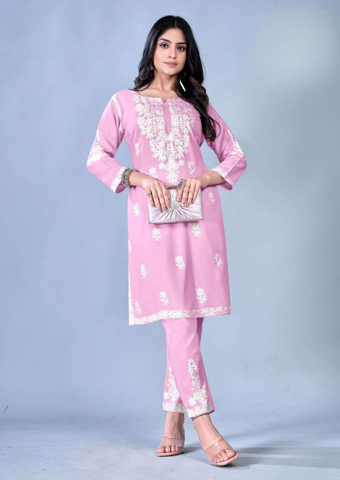 Blue Hills Sunburn – Elegant White Thread Work in Premium Rayon