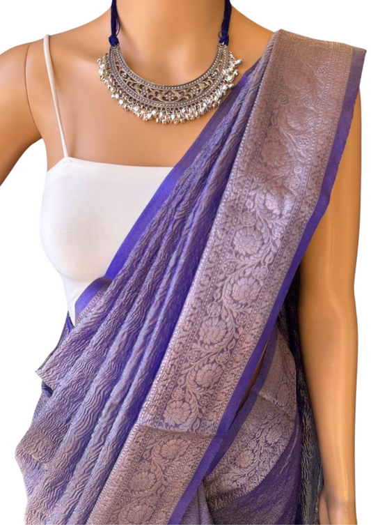 Elegant Soft Tissue Crush Saree with Jacquard Blouse & Pallu