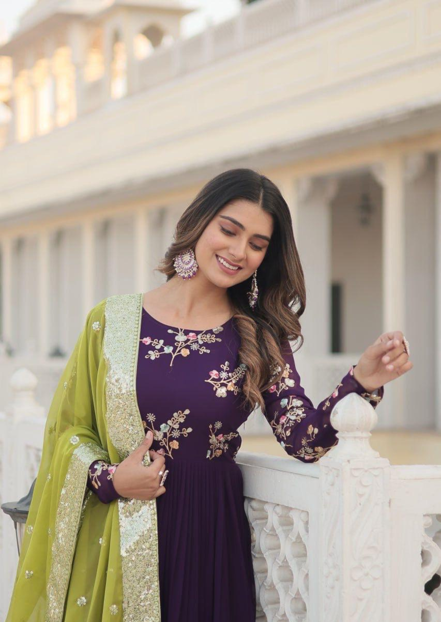 Elegant Faux Georgette Gown with Russian Silk Embroidered Dupatta