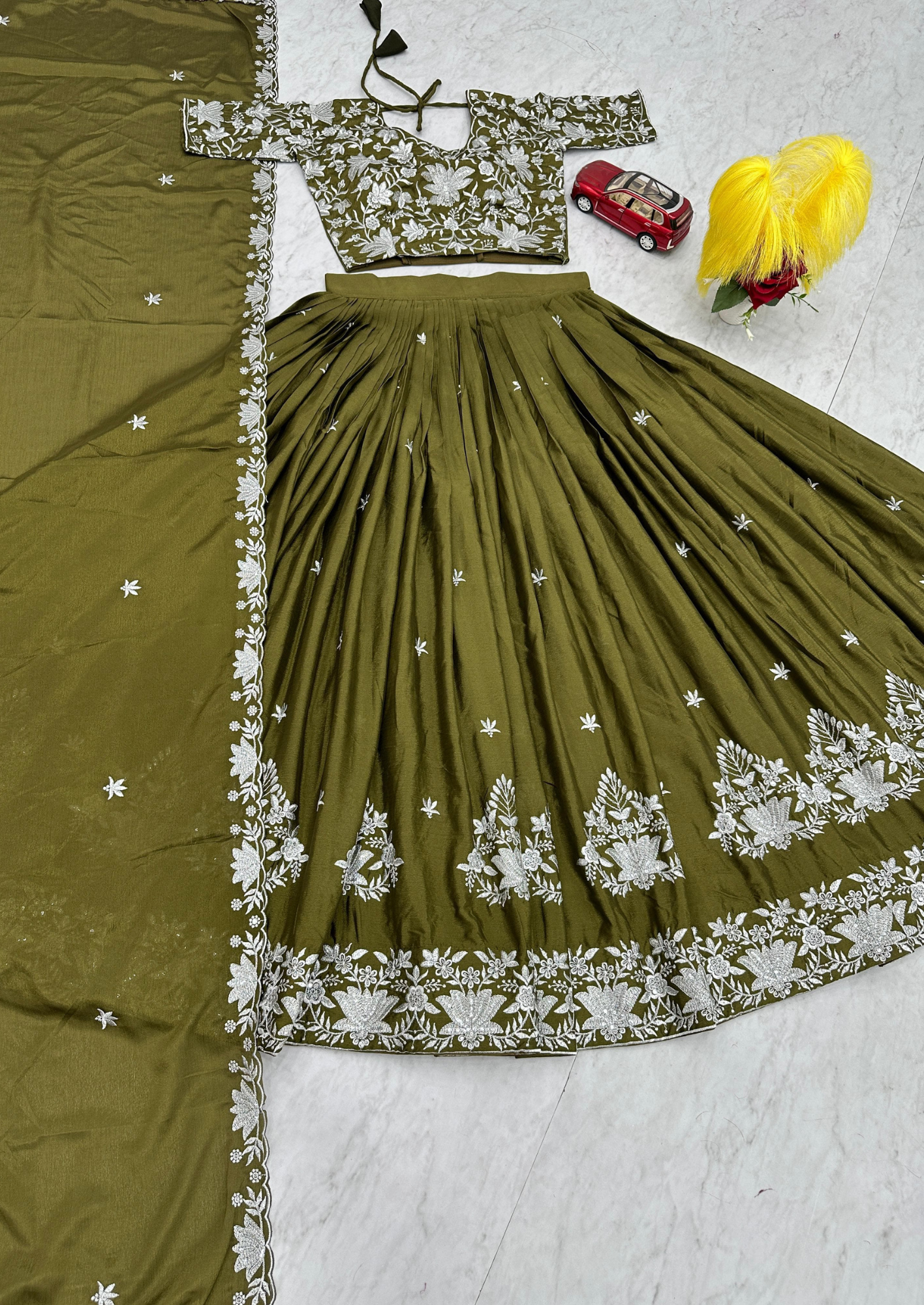 Green Festive Lehenga Choli with Embroidery