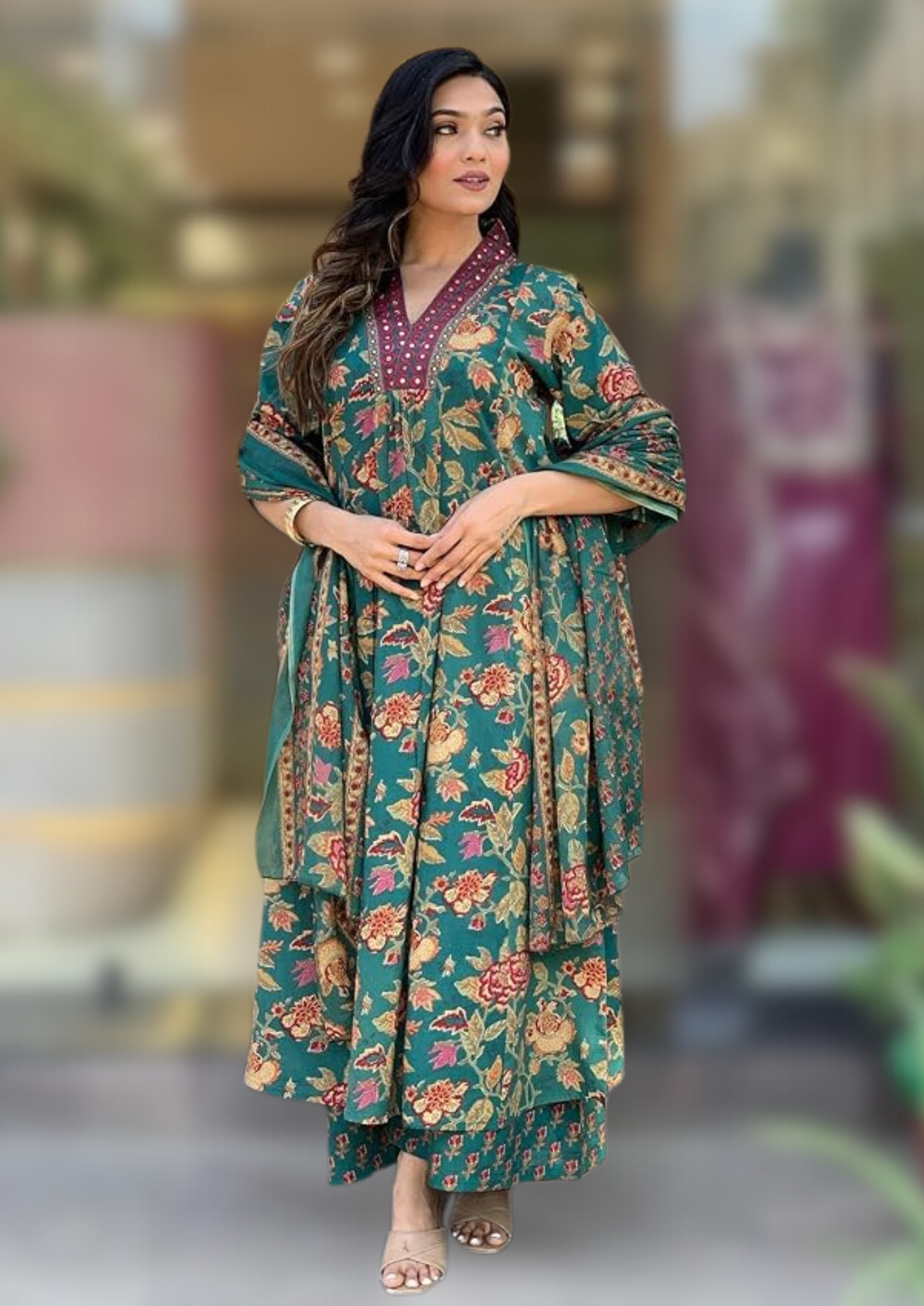 Floral print Anarkali suit set