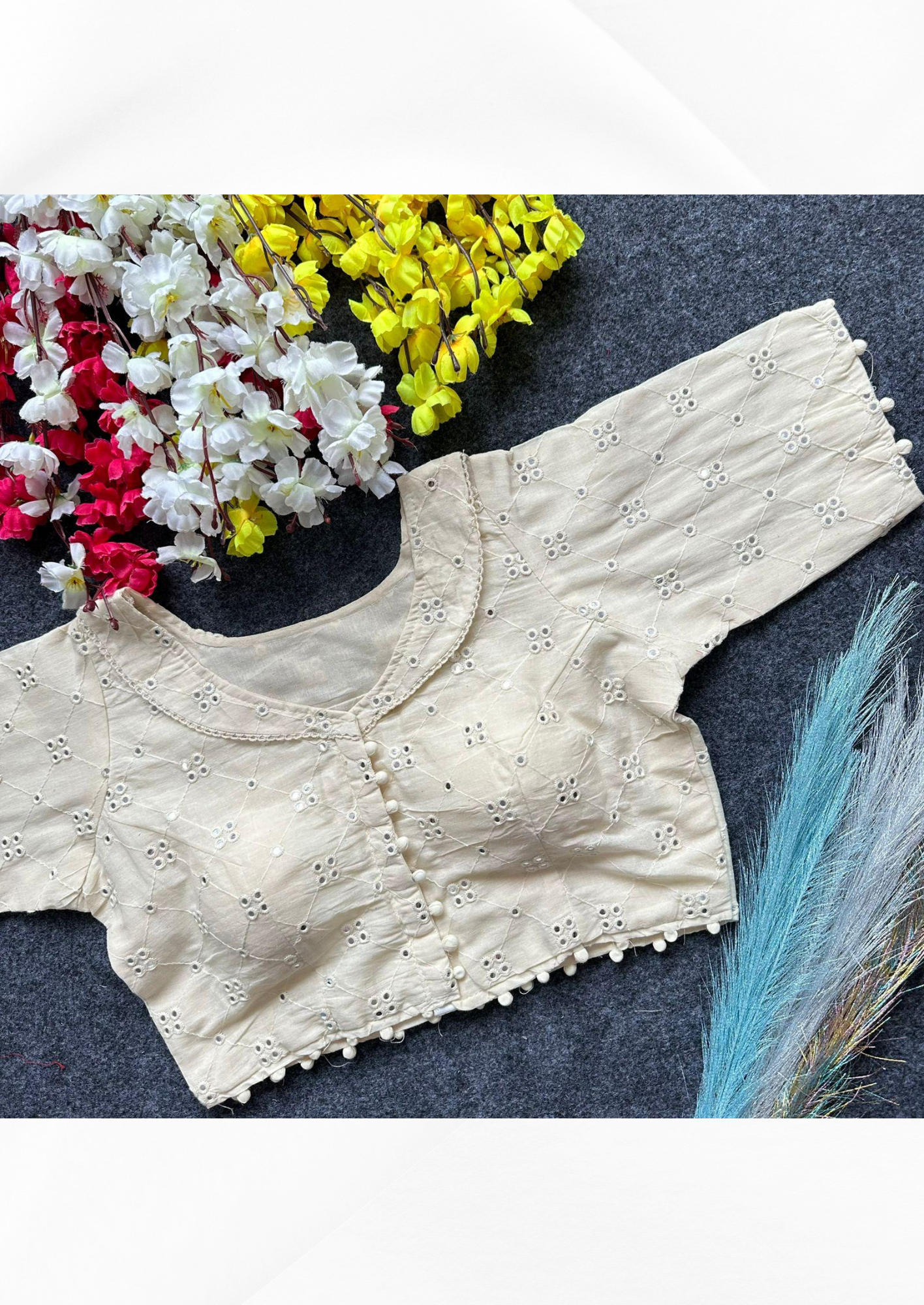 Pure Cambric Cotton Blouse with Threadwork