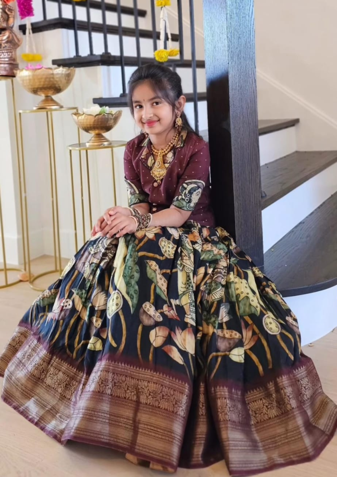 Elegant Zari Silk Lehenga with Digital Print Banglory Satin Blouse