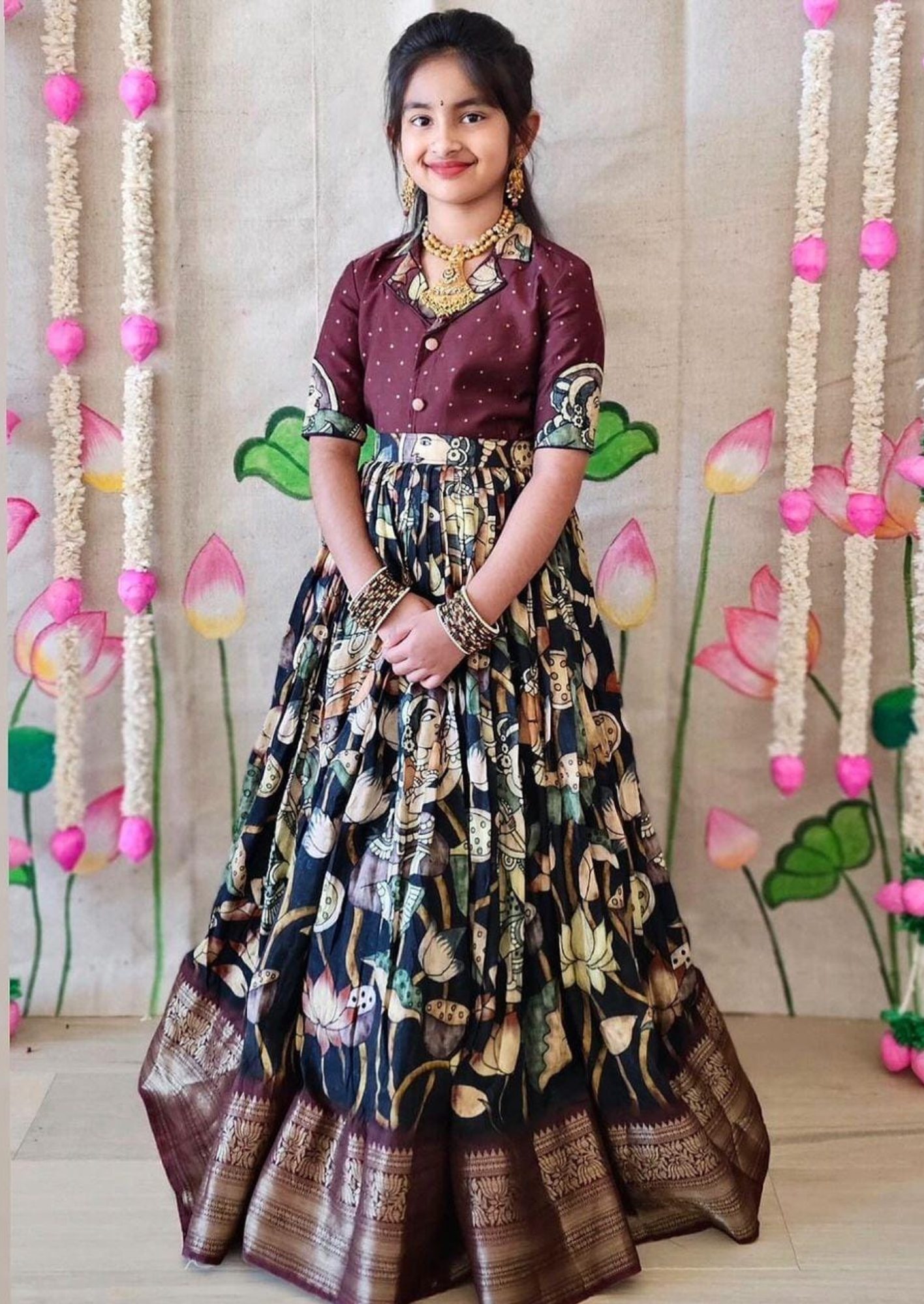 Elegant Zari Silk Lehenga with Digital Print Banglory Satin Blouse