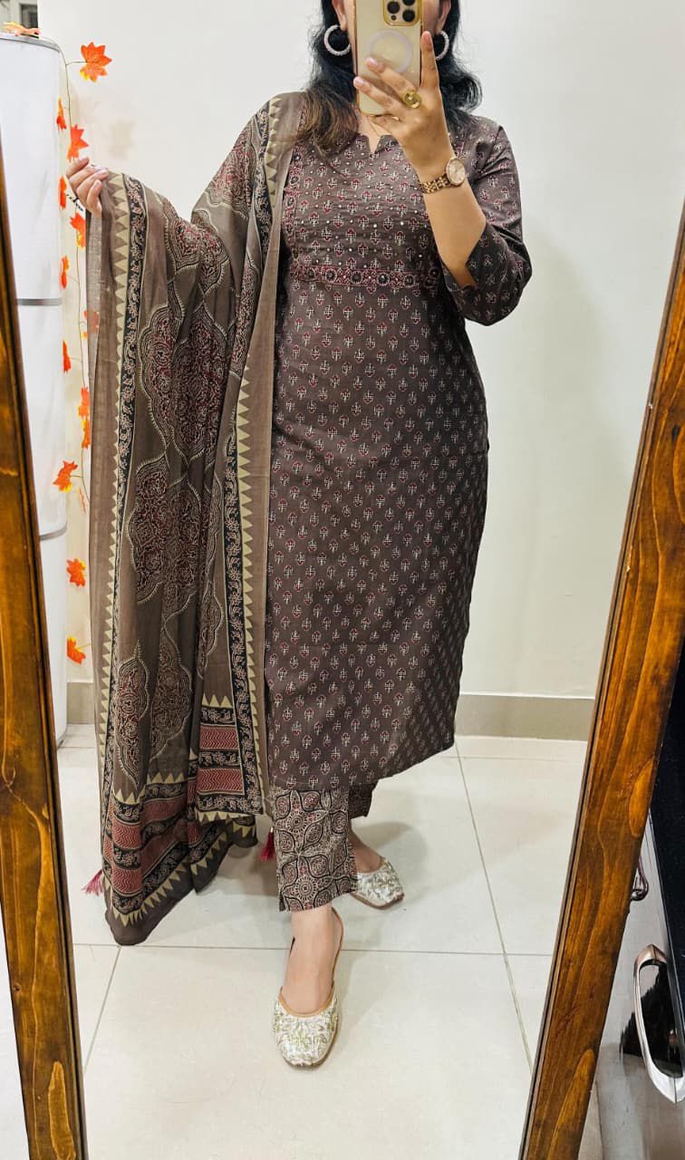 Ajrakh cotton kurti set