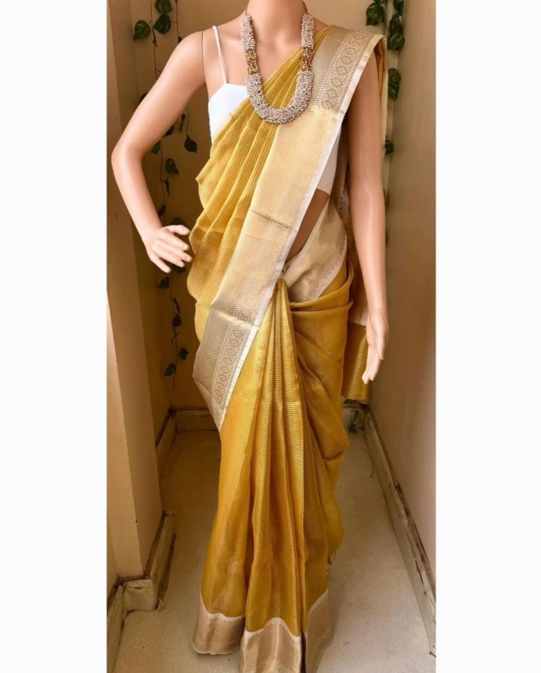 Banarasi Soft Tissue Silk Saree (Yellow & Cream)