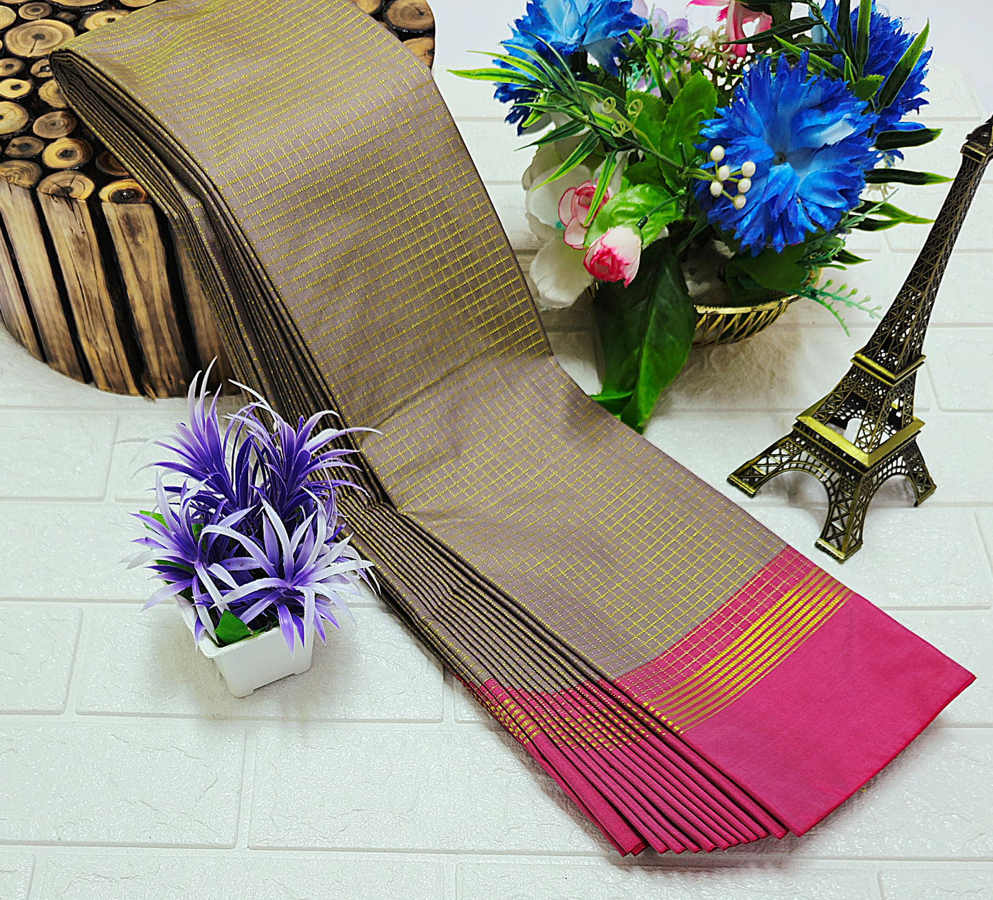 Arani Soft Silk Saree - Beige & Pink