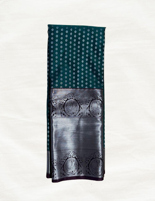 Semi Soft Silk Saree - Green & Silver