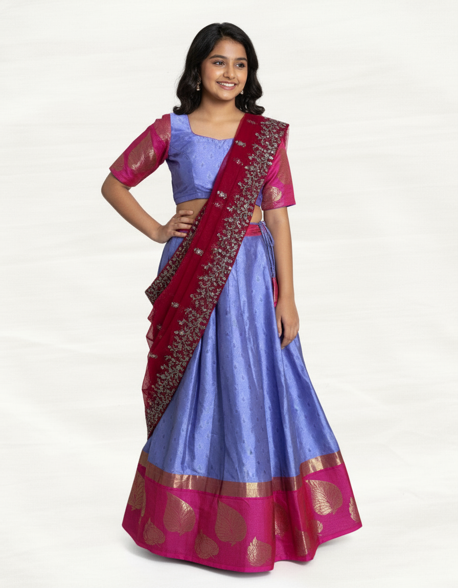 Kids Silk Half Saree (Lavender & Pink)