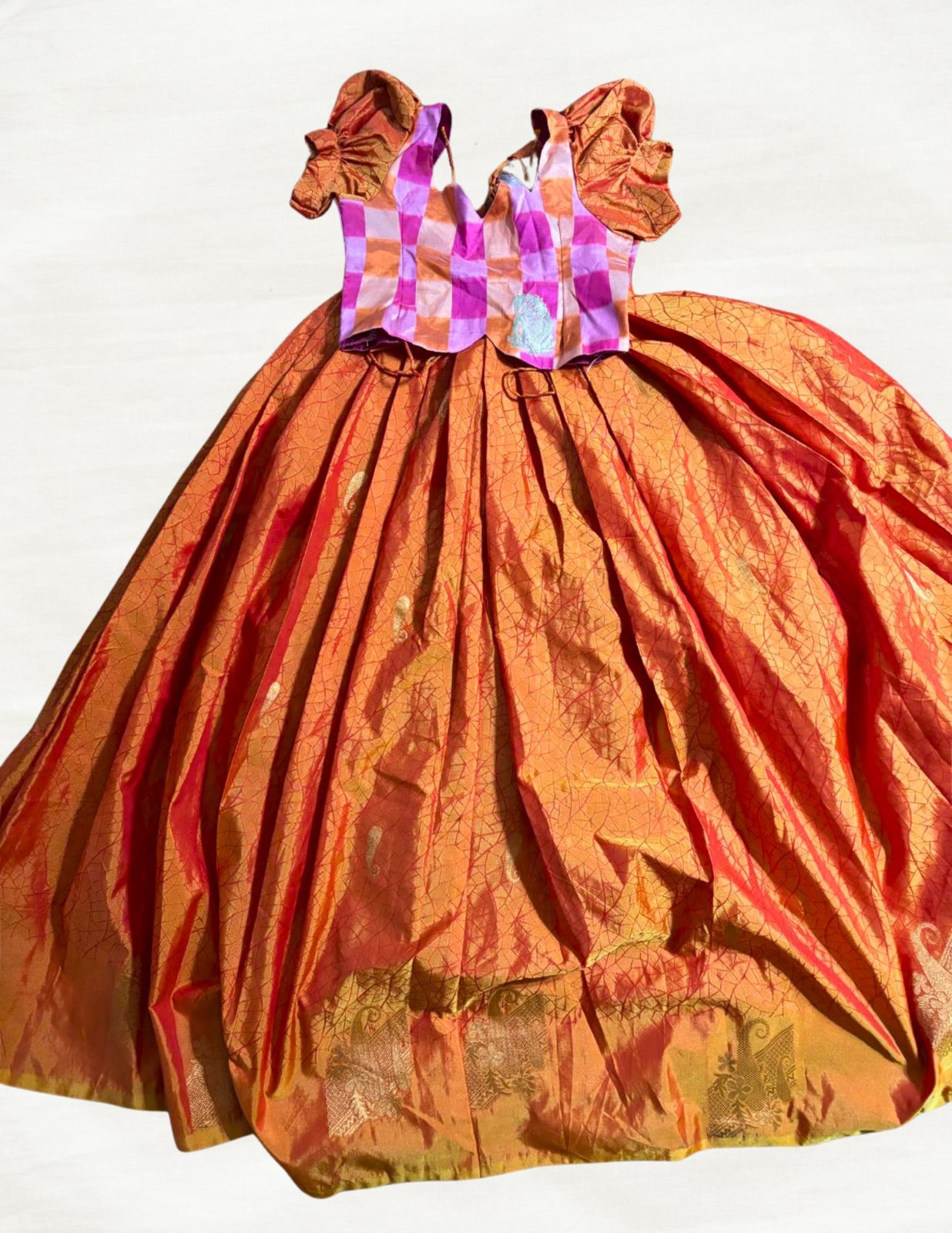 Kids Silk Pavadai Set – Orange with Pink