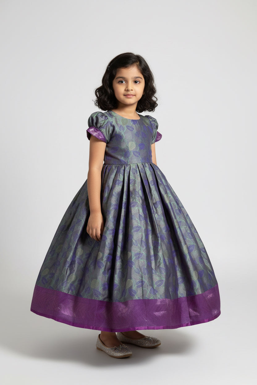 Kids Silk Gown – Purple with Blue