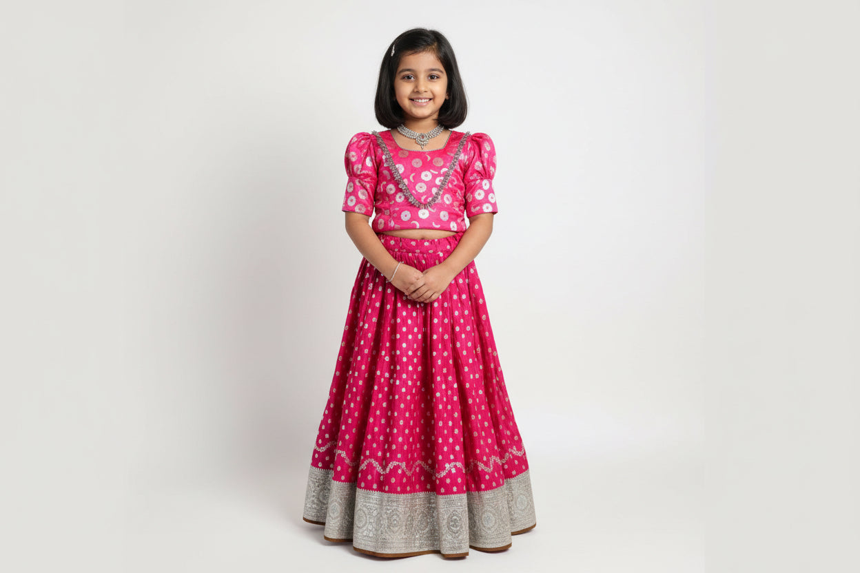 Kids Silk Pavadai Set – Pink With Pink
