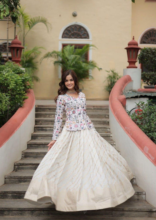 Off-White Festive Lehenga Choli with Embroidery