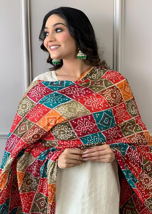 Elegant Cotton Schiffli Chikankari Kurta Set with Printed Dupatta