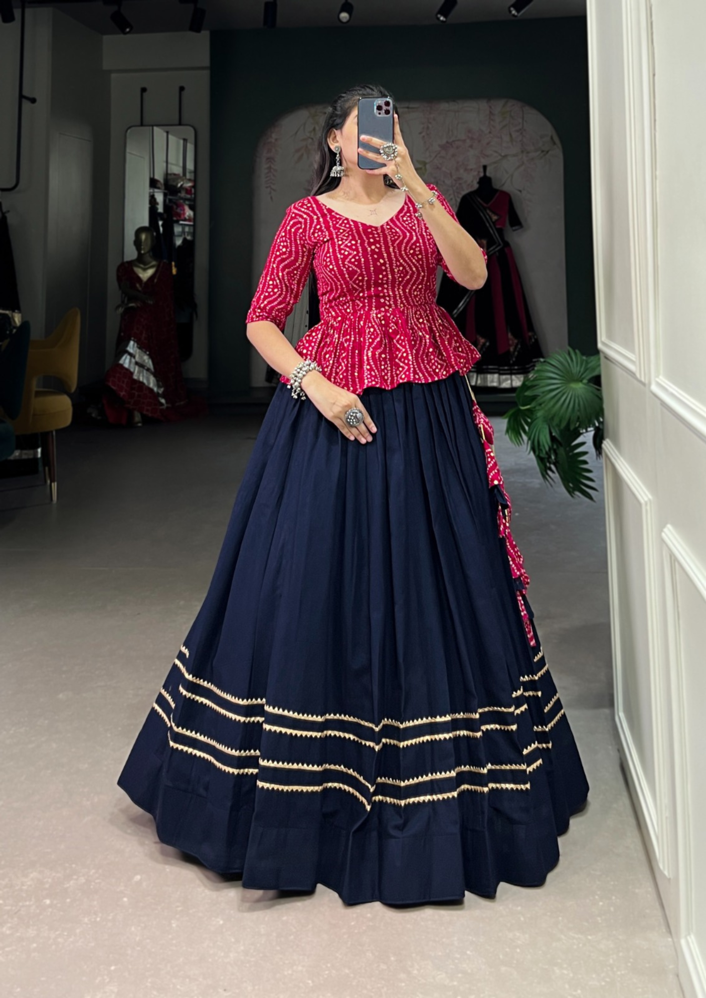Pink Navy Festive Lehenga Choli with Embroidery