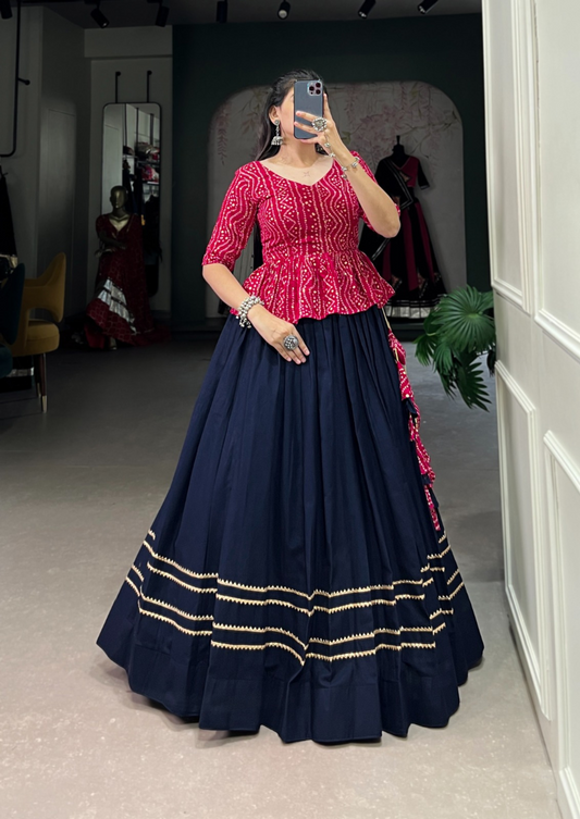 Pink Navy Festive Lehenga Choli with Embroidery
