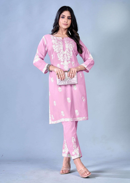 Blue Hills Sunburn – Elegant White Thread Work in Premium Rayon