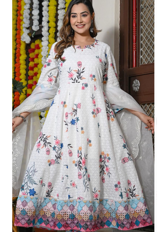 Pure Chikankari cotton print kurta with full sequence Work