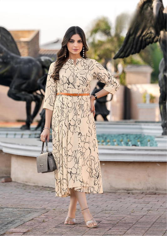 Mittoo Belt - Premium Rayon Printed Dress