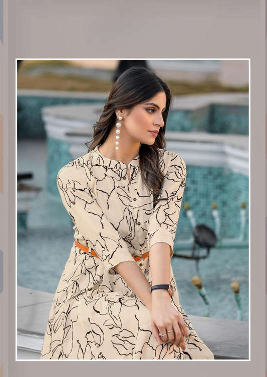 Mittoo Belt - Premium Rayon Printed Dress