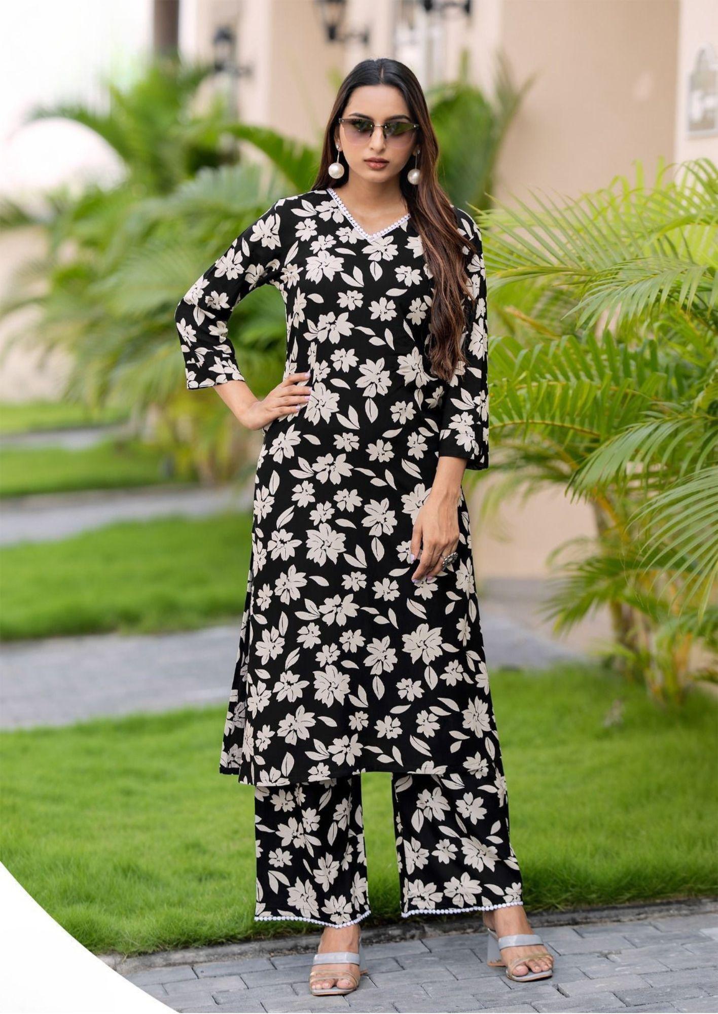 Mittoo Sulekha Black Floral Kurti Palazzo Set
