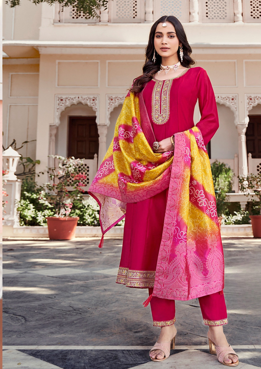 Malang Radhika Elegant Vichitra Silk Kurti and Pant Set