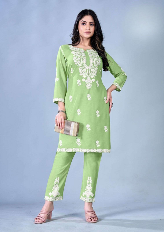 Blue Hills Sunburn – Elegant White Thread Work in Premium Rayon