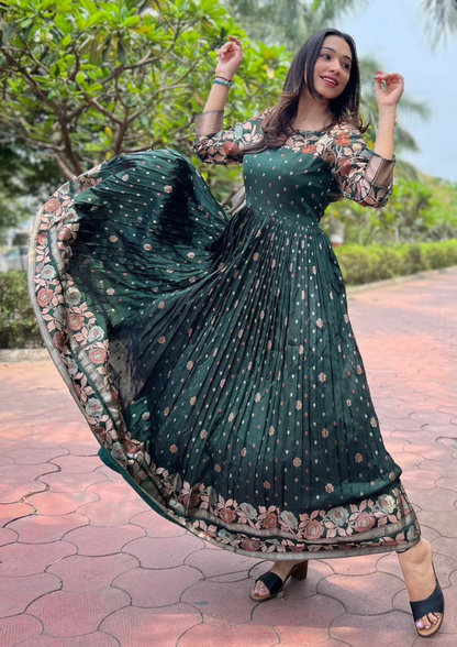 Elegant Soft Silk Gown with Copper Weaving