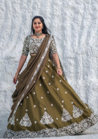 Green Festive Lehenga Choli with Embroidery