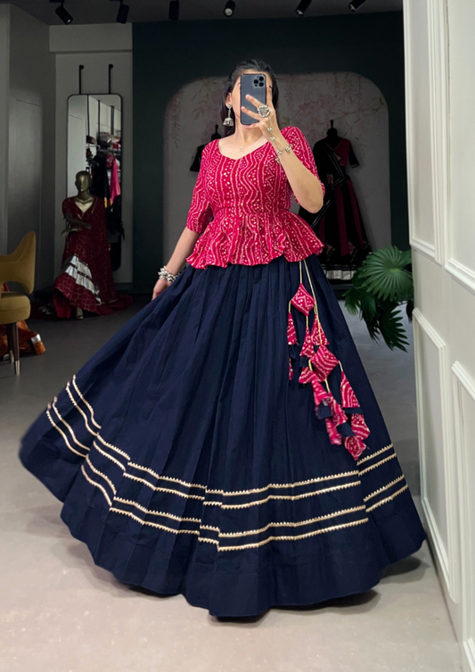 Pink Navy Festive Lehenga Choli with Embroidery