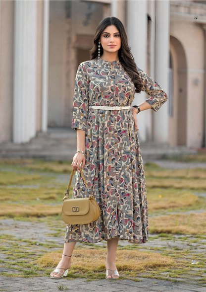 Mittoo Belt - Premium Rayon Printed Dress
