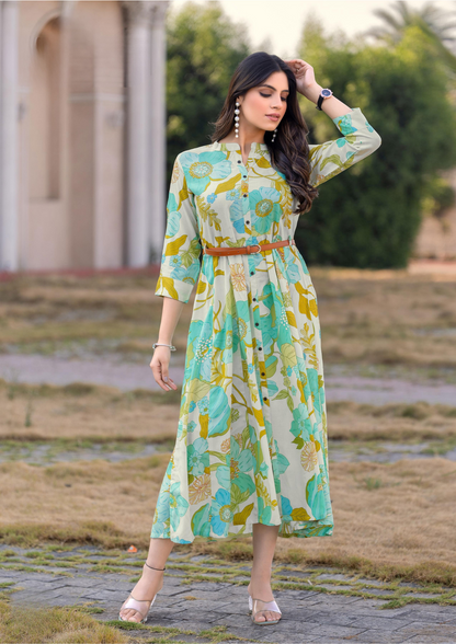 Mittoo Belt - Premium Rayon Printed Dress