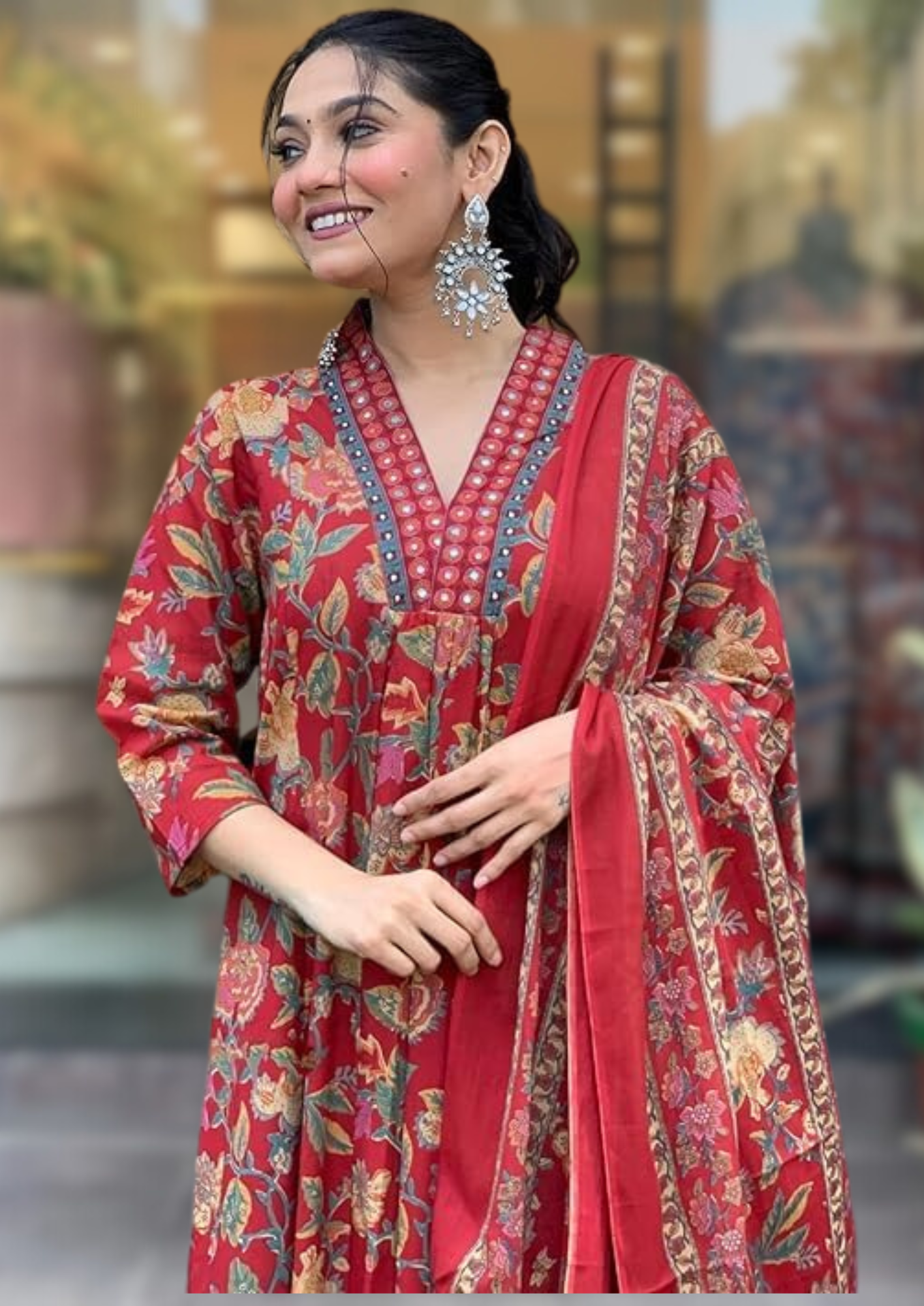 Floral print Anarkali suit set