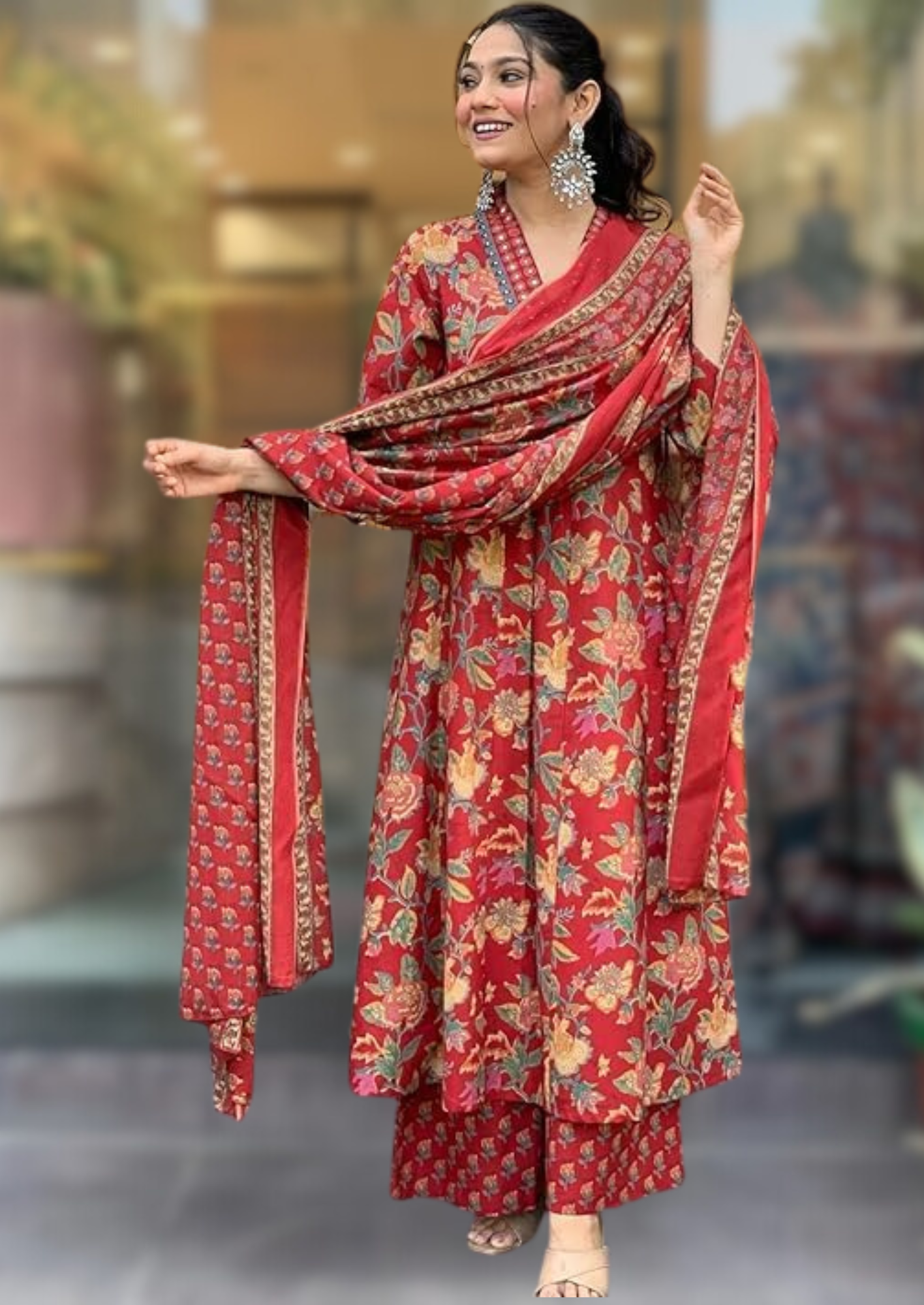 Floral print Anarkali suit set