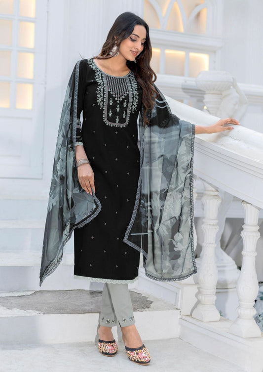 Woogle Nirvee Black and Grey Kurti & pant set
