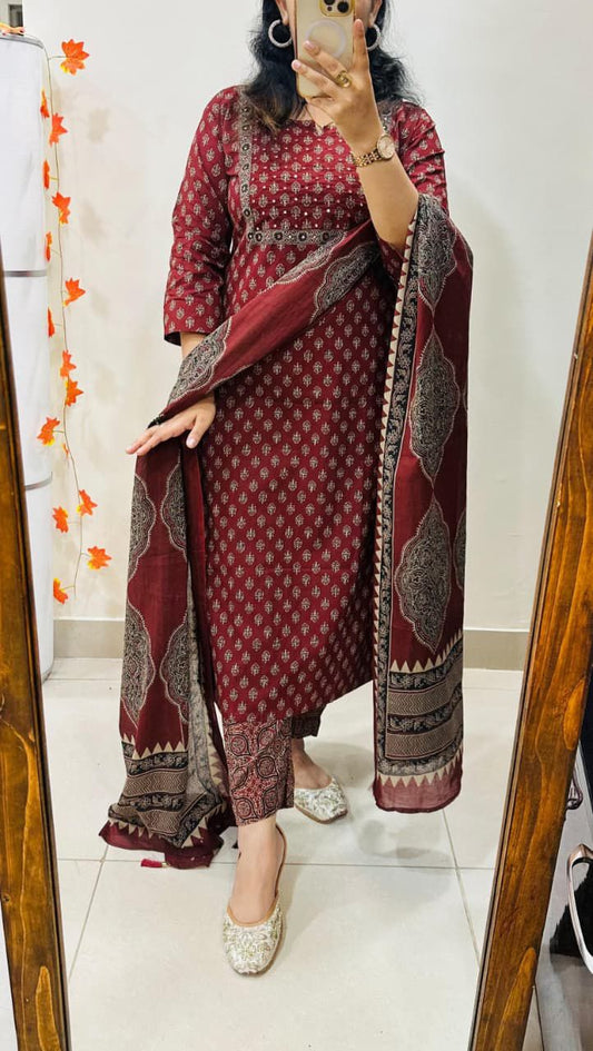 Ajrakh cotton kurti set
