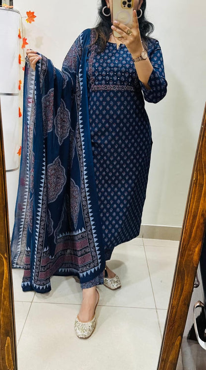 Ajrakh cotton kurti set