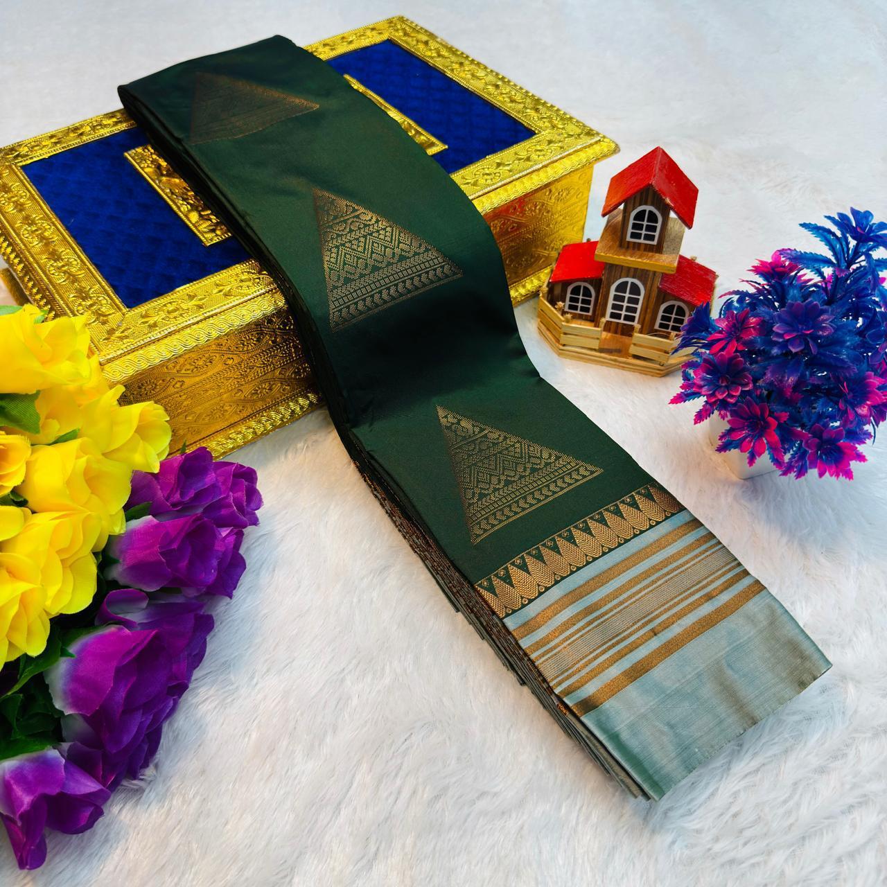 Arani Soft Silk Saree - Dark & Light Green