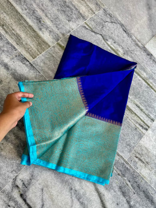 Banarasi Dubion Silk Saree (Ink & Light Blue)