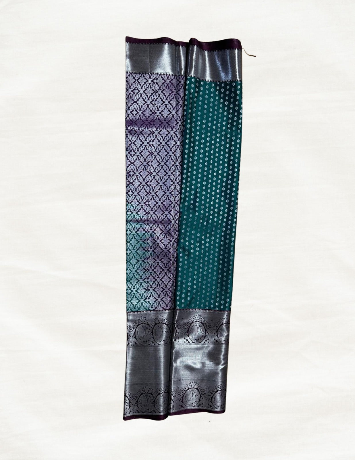 Semi Soft Silk Saree - Green & Silver