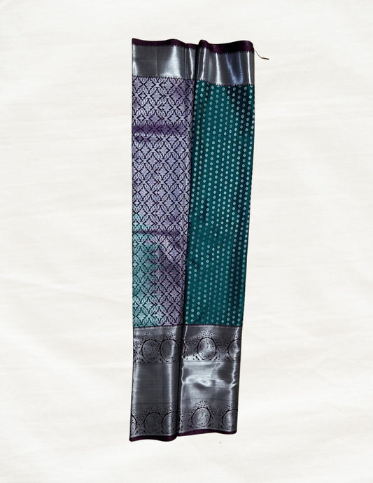 Semi Soft Silk Saree - Green & Silver