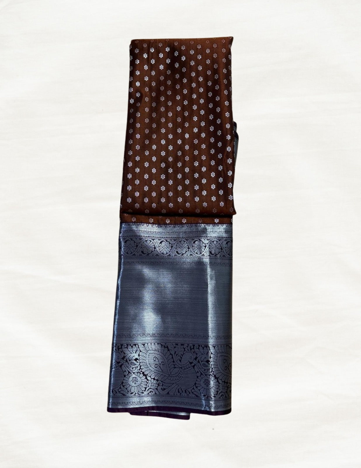 Semi Soft Silk Saree - Brown & Silver