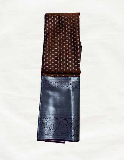 Semi Soft Silk Saree - Brown & Silver