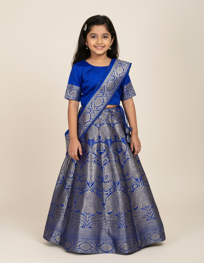 Kids Silk Half Saree (Blue & Blue)