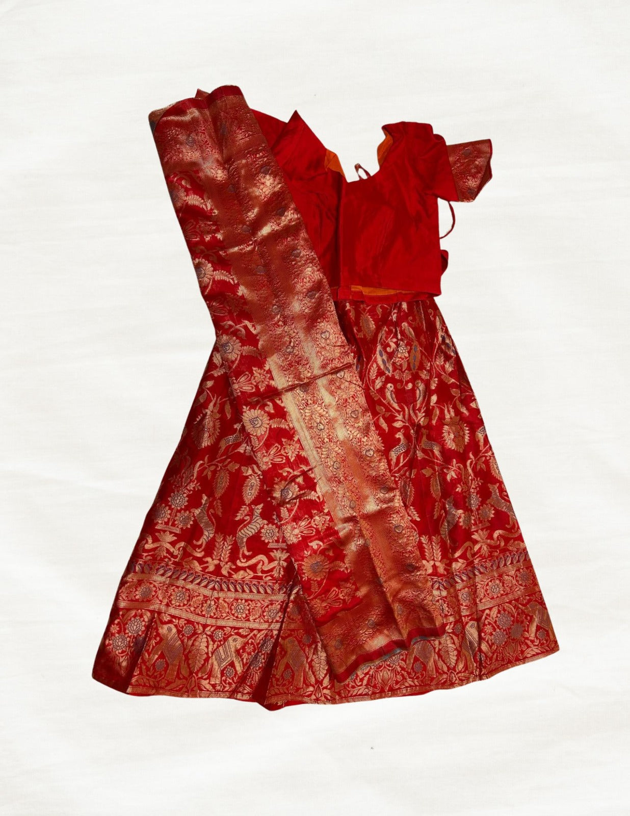 Kids Silk Half Saree (Red & Red)