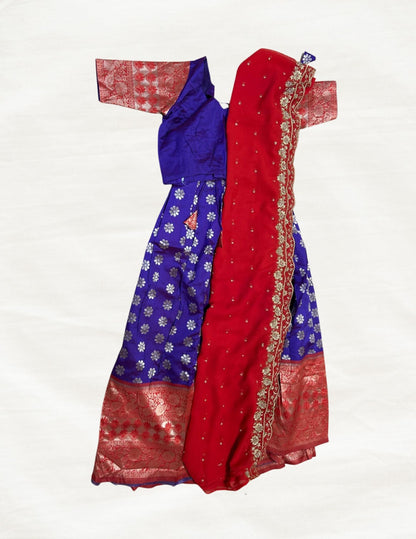 Kids Silk Half Saree (Purple & Red)