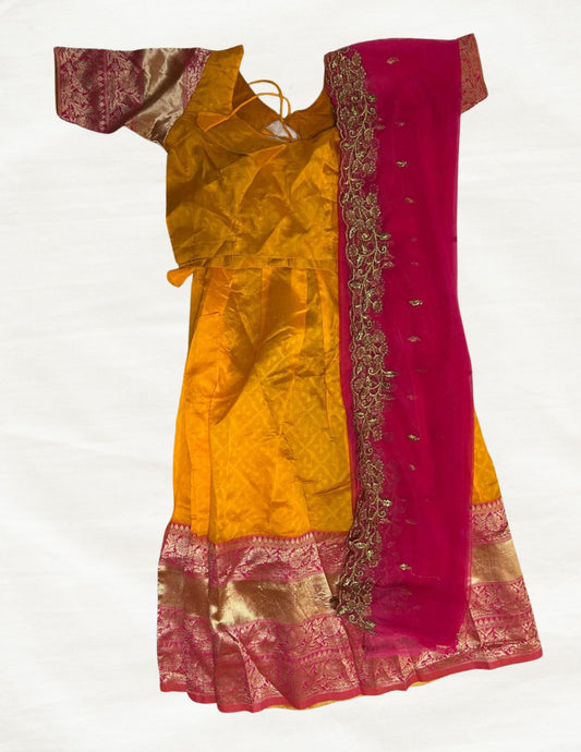 Kids Silk Half Saree (Yellow & Pink)