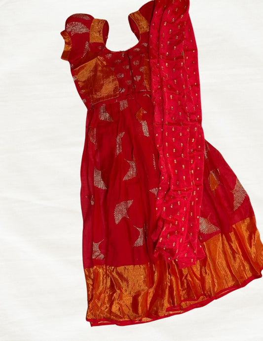 Kids Silk Half Saree (Orange & Red)
