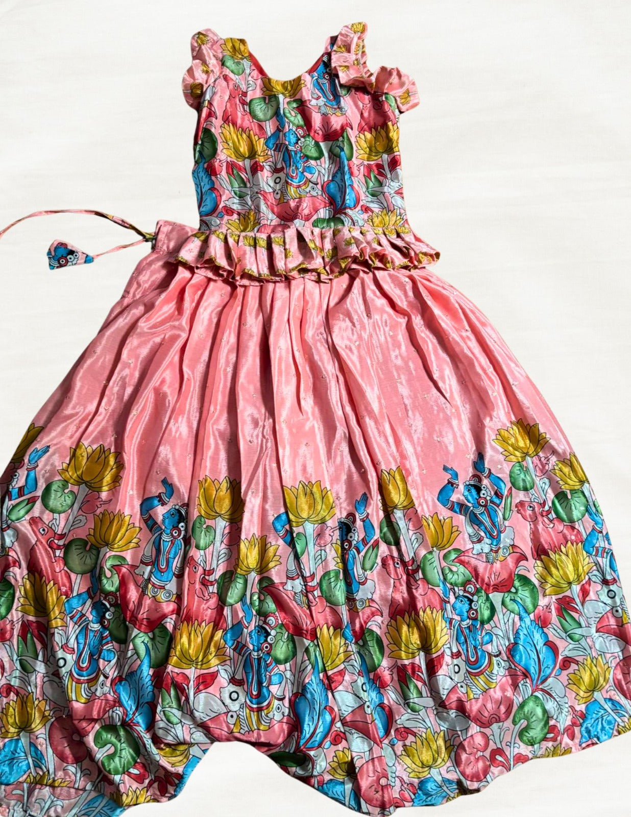 Kids Dola Silk Pavadai Set – Peach Floral